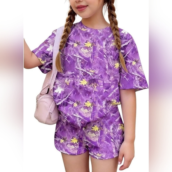 LOVYKIDIDO Other - LOVYKIDIDO Girls 2-Piece Spring/Summer Outfit | 7-8Y | Crew Neck & Tie-Dye Shor